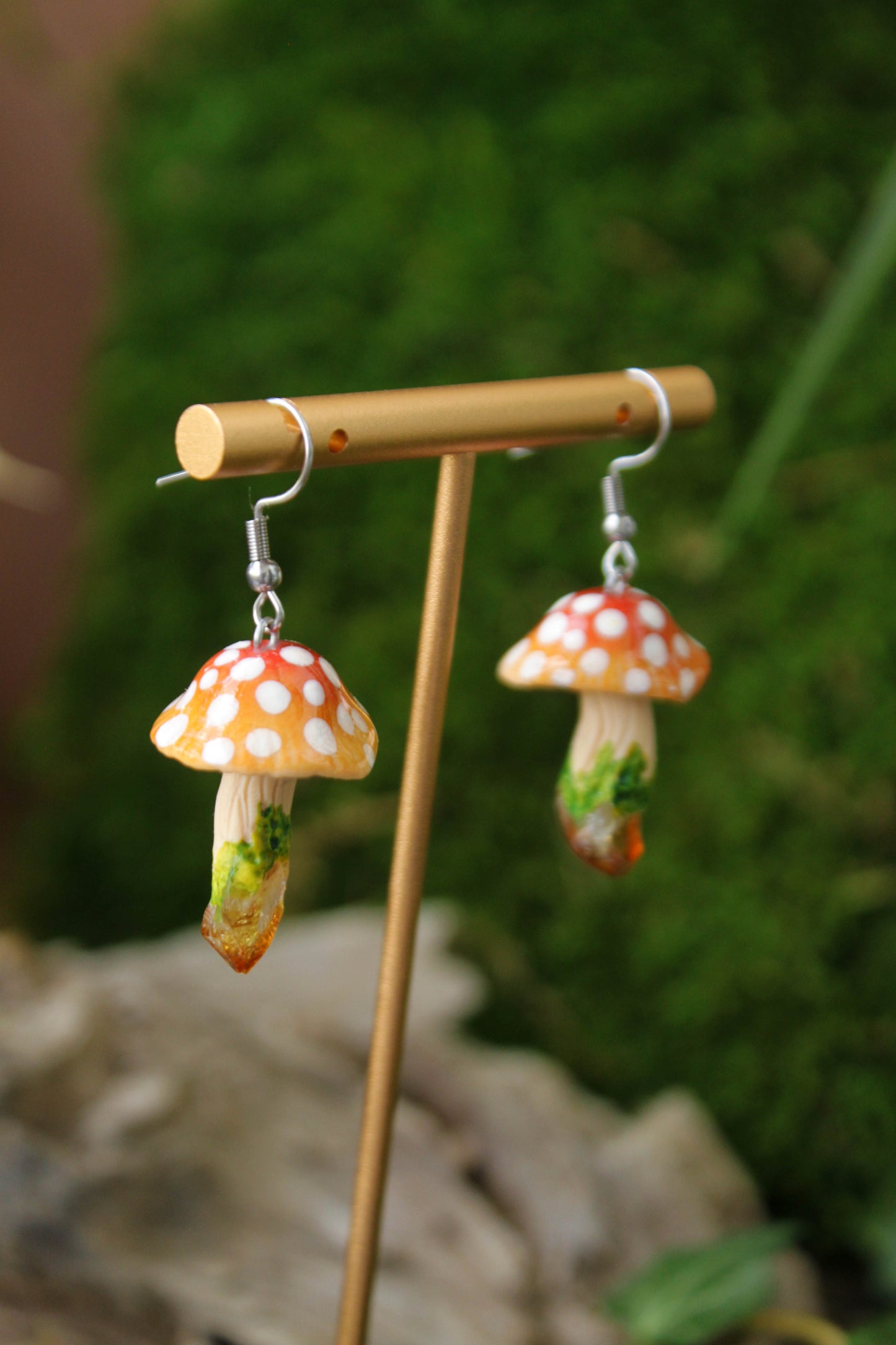 Red Mushroom Earrings with Raw Citrine