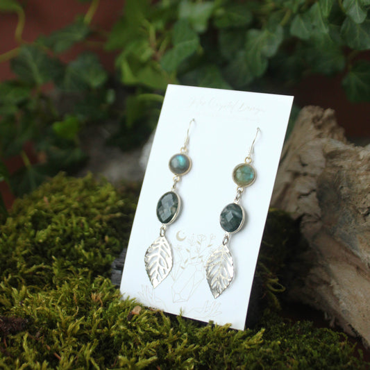 Moss Agate and Labradorite Silver Earrings