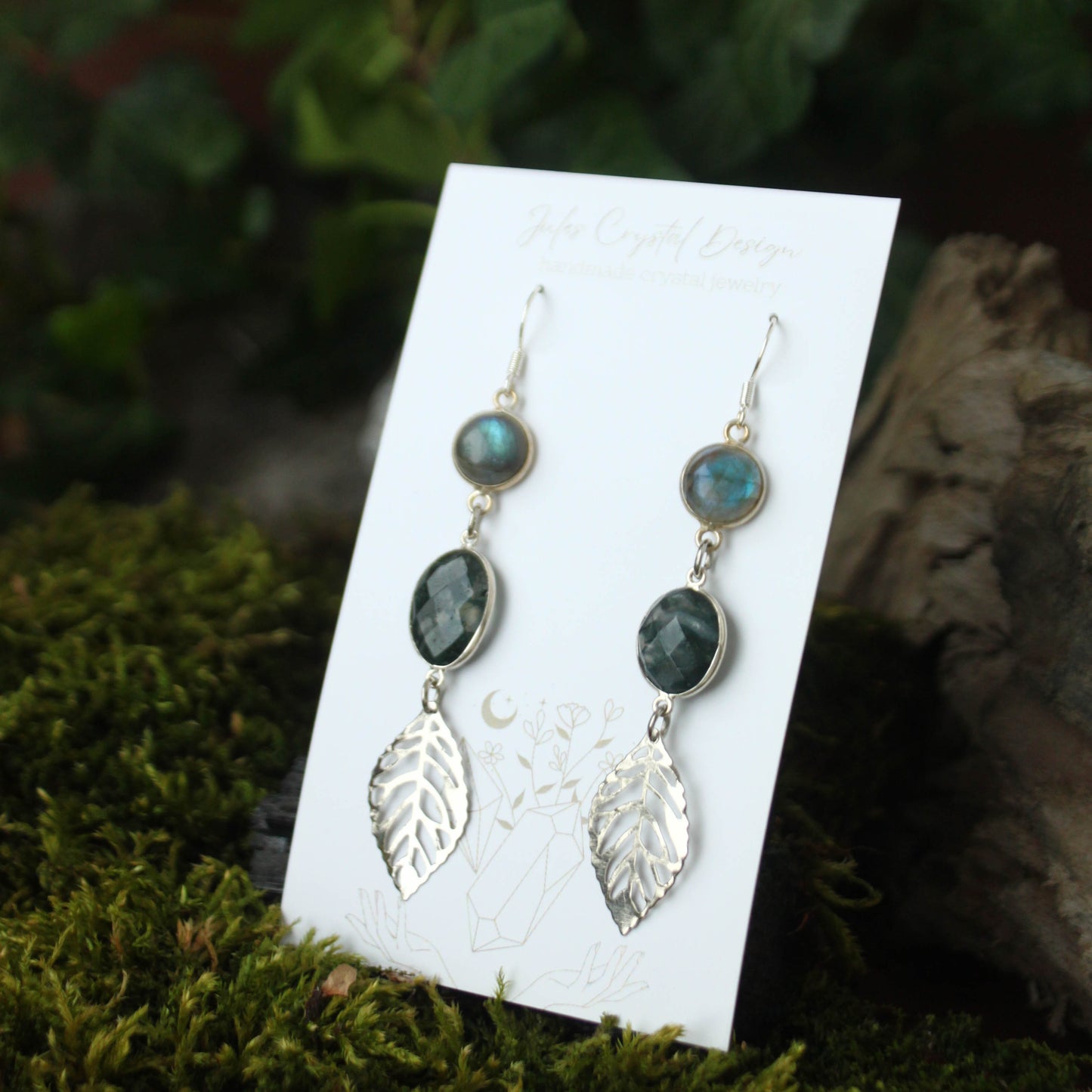 Moss Agate and Labradorite Silver Earrings