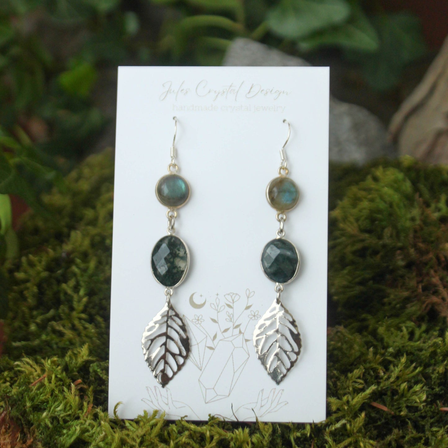 Moss Agate and Labradorite Silver Earrings