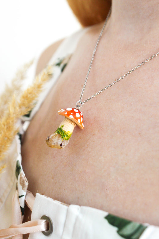 Red Mushroom Necklace with Citrine