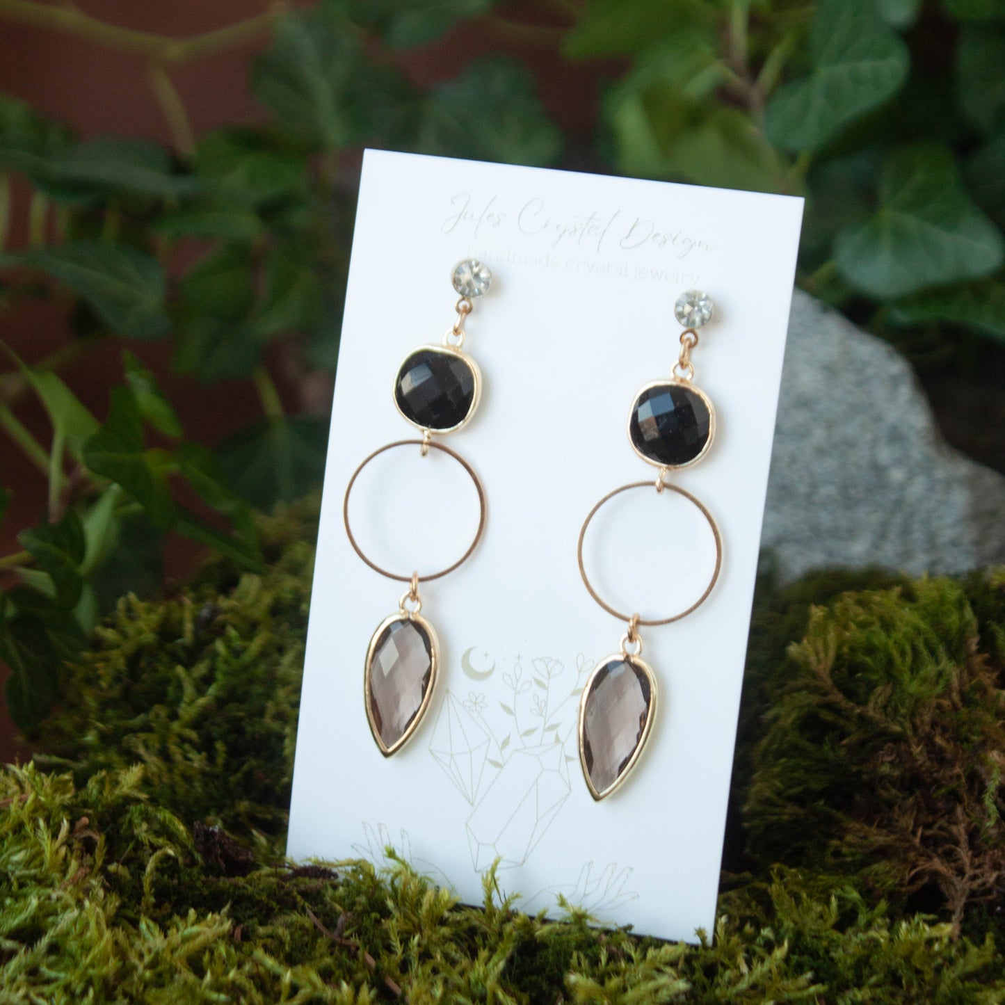 Obsidian & Smoky Quartz Earrings