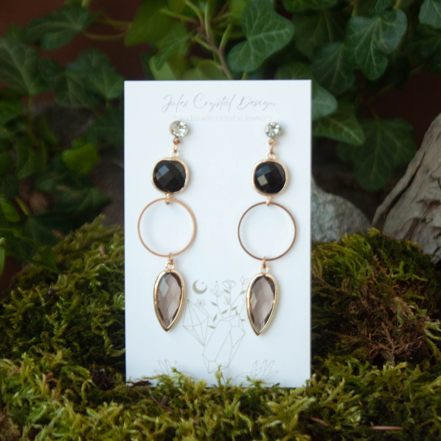 Obsidian & Smoky Quartz Earrings