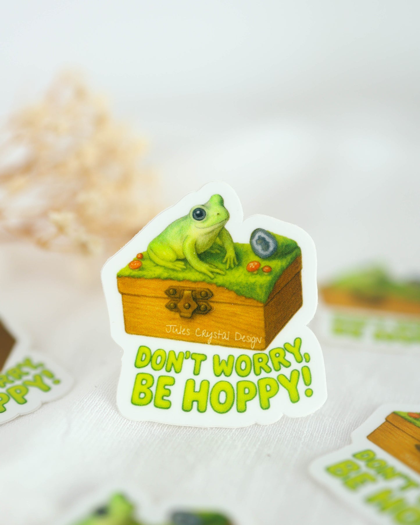 Sticker- Frog Box "Don't Worry Be Hoppy"