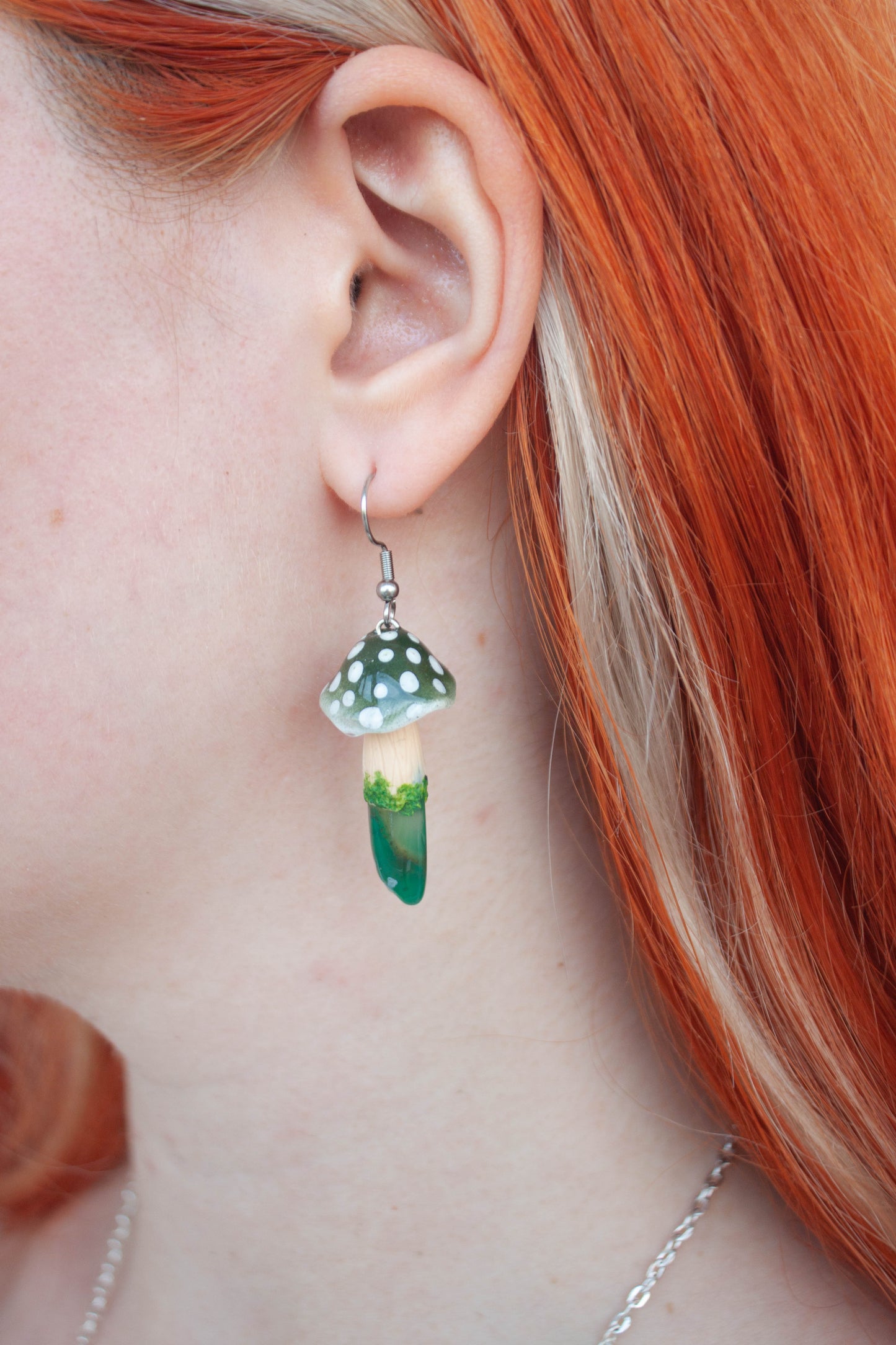 Green Mushroom Earrings with Green Agate