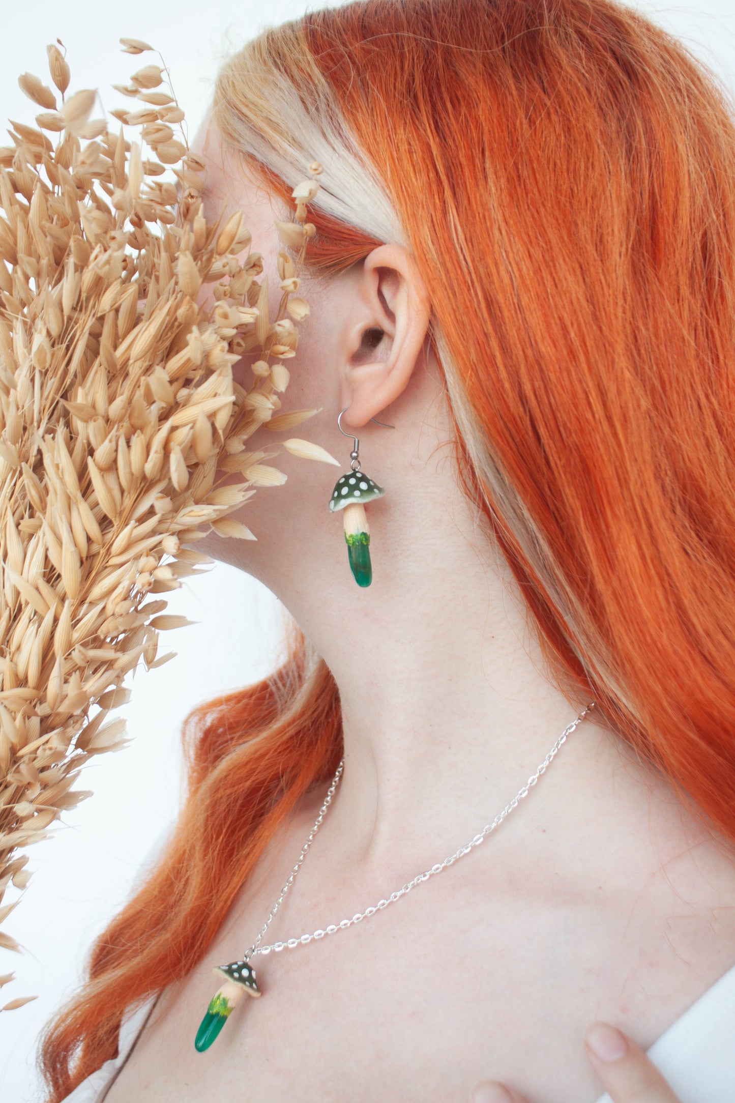 Green Mushroom Earrings with Green Agate