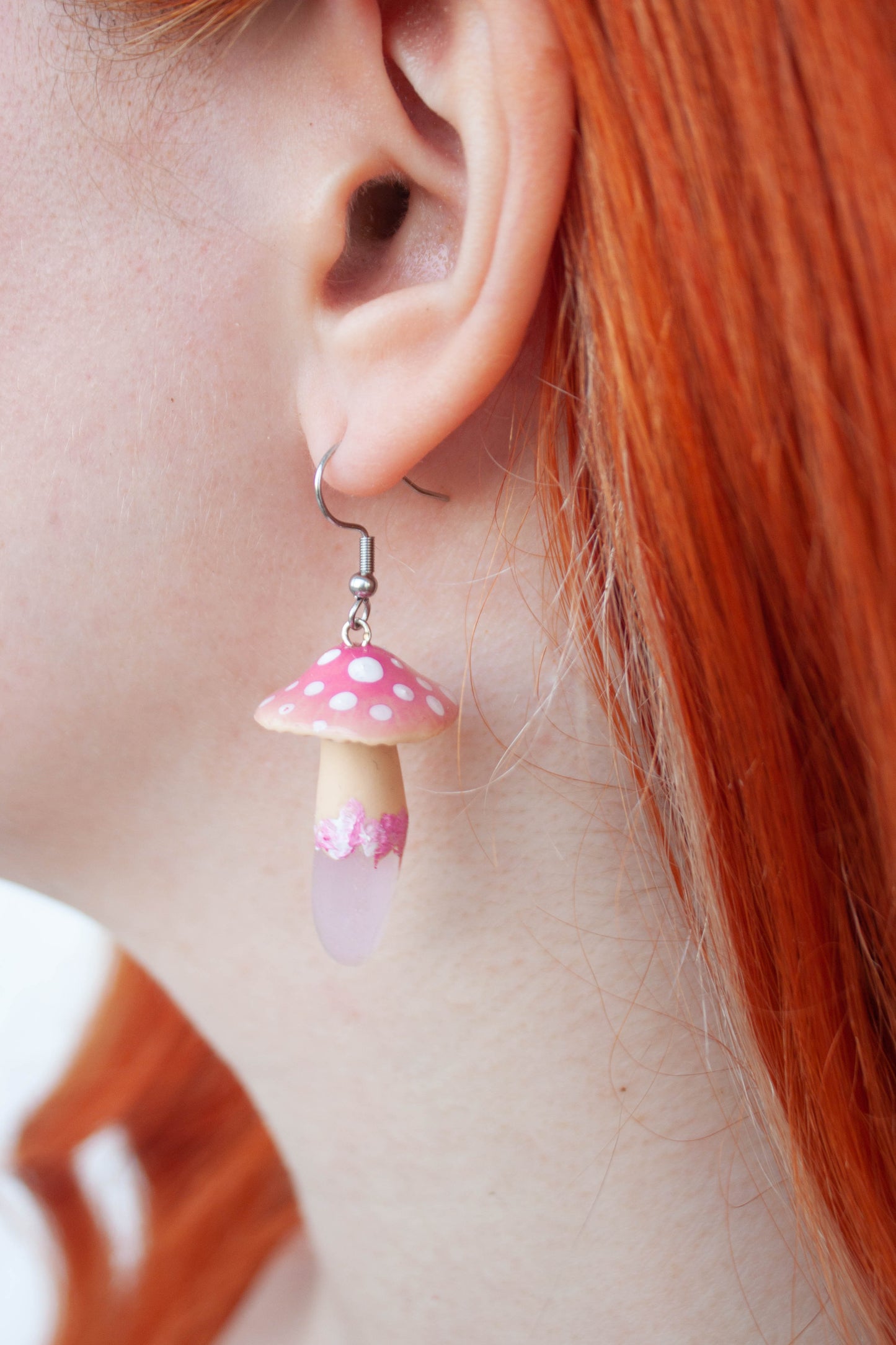 Pink Mushroom Earrings with Rose Quartz