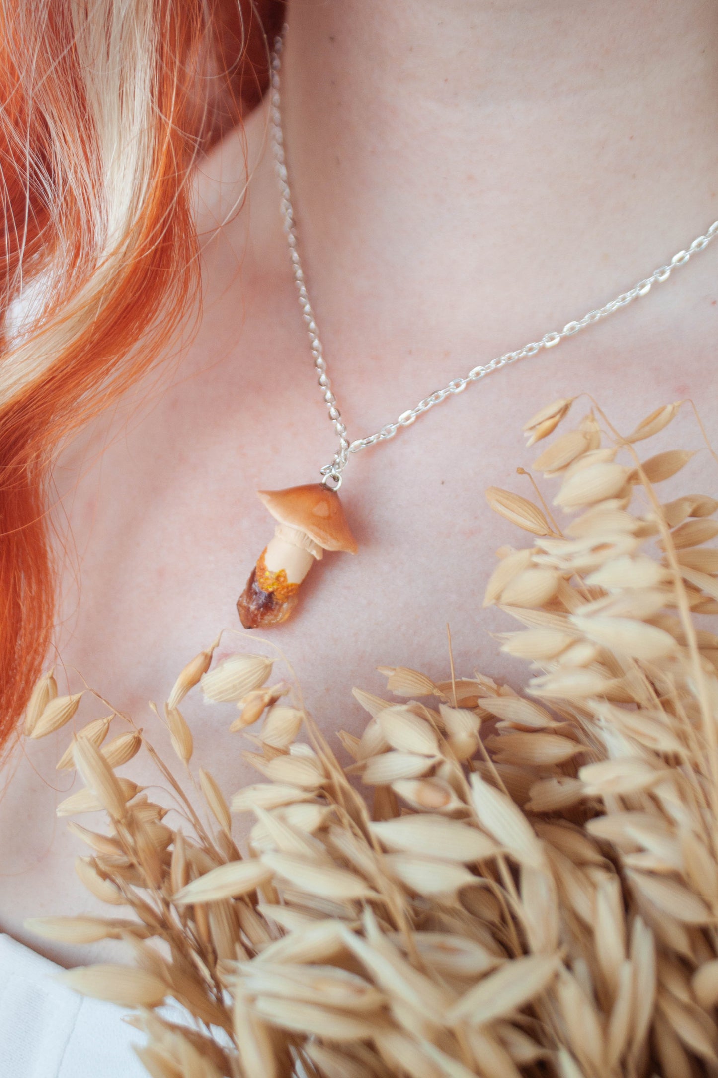 Beige Mushroom Necklace with Citrine