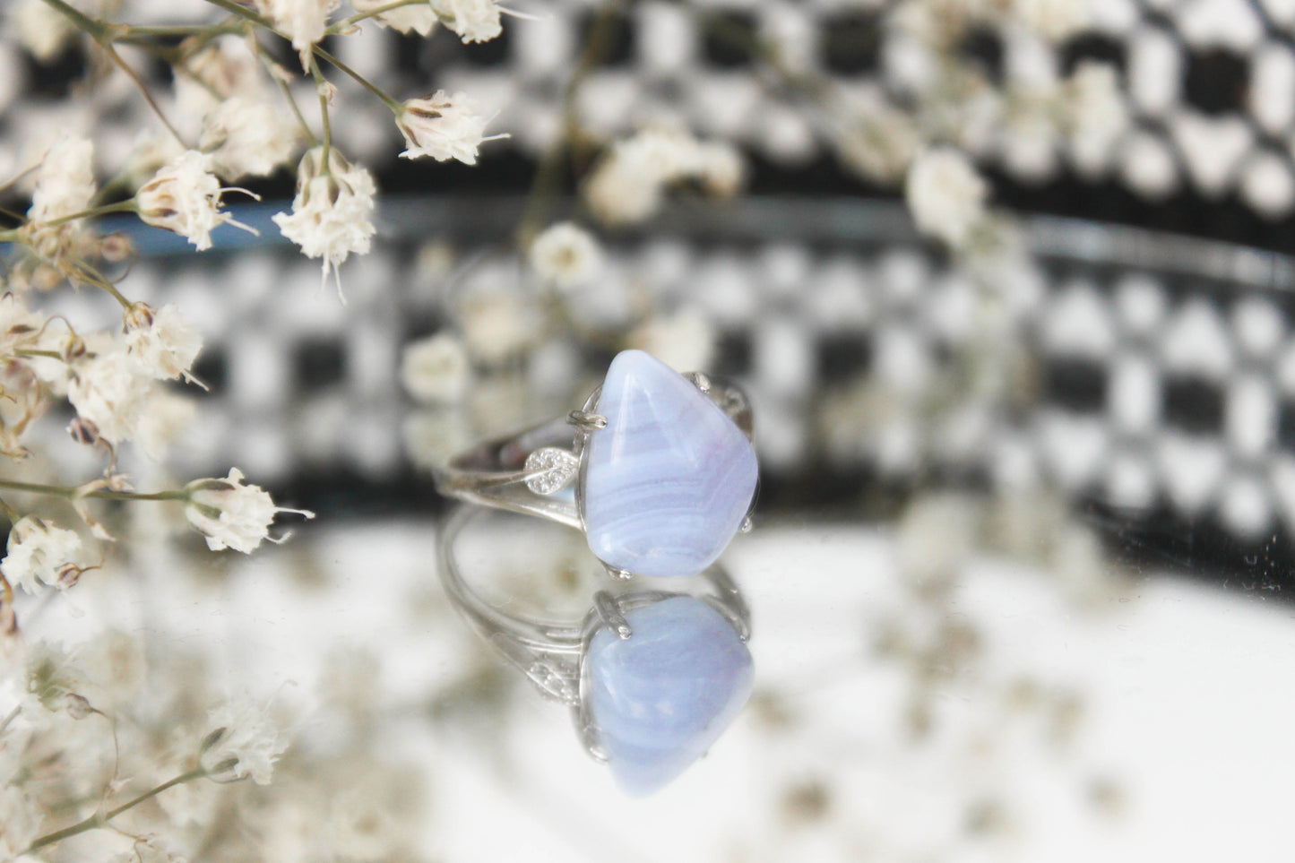 Blue Lace Agate Silver Adjustable Ring