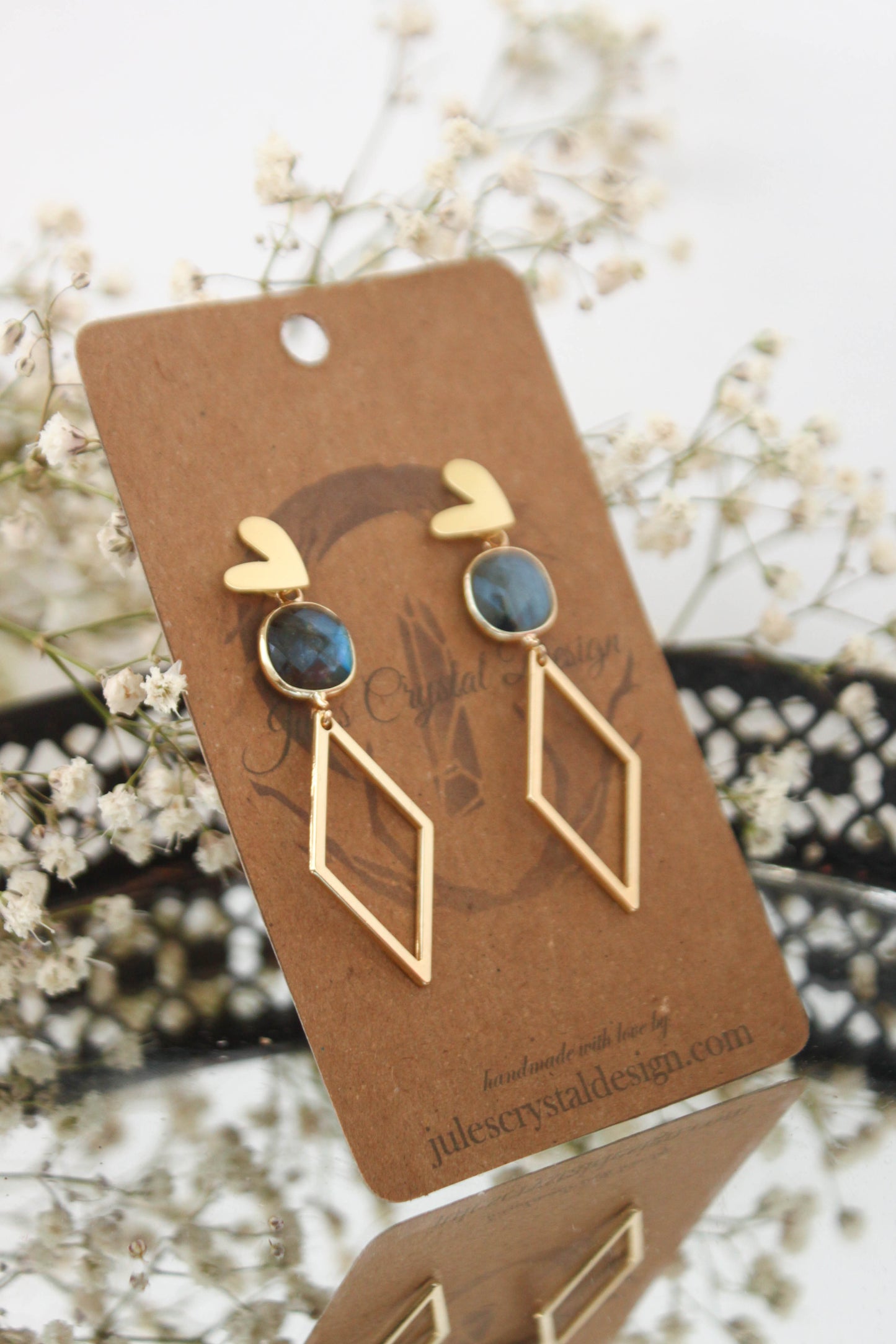 Rhombic Labradorite Golden Earrings