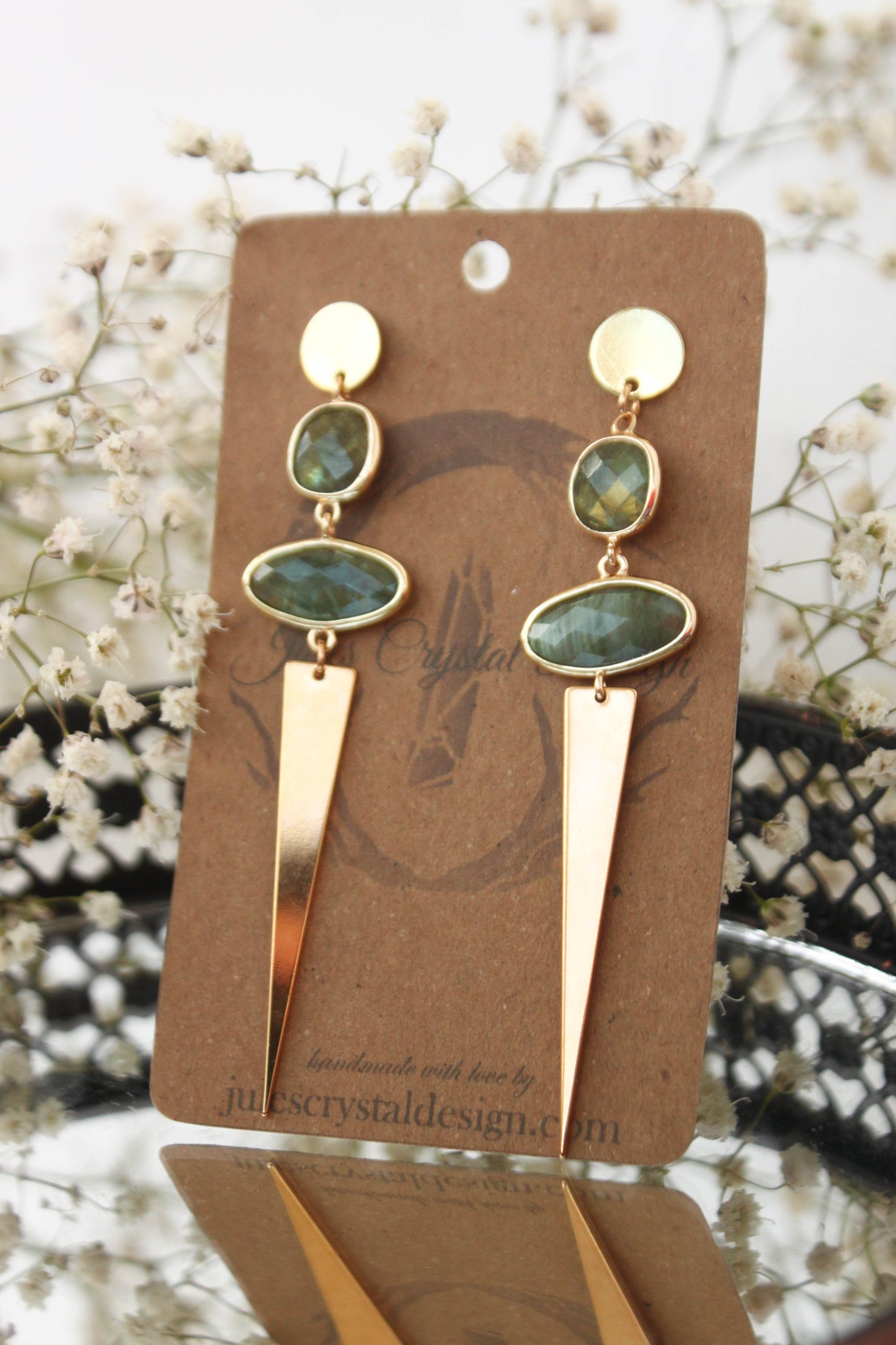 Long Labradorite Golden Earrings