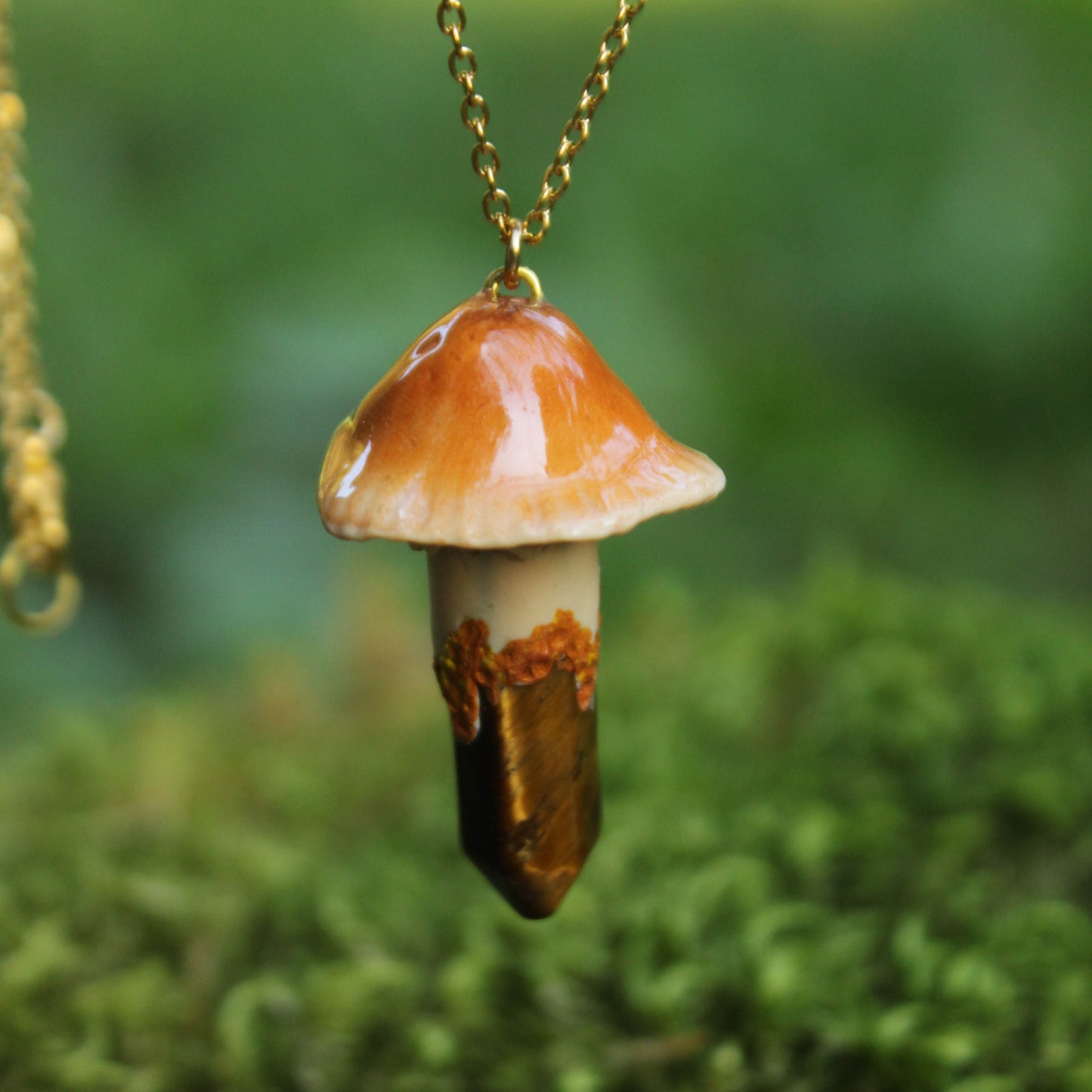 Beige Mushroom Necklace with Tiger's Eye