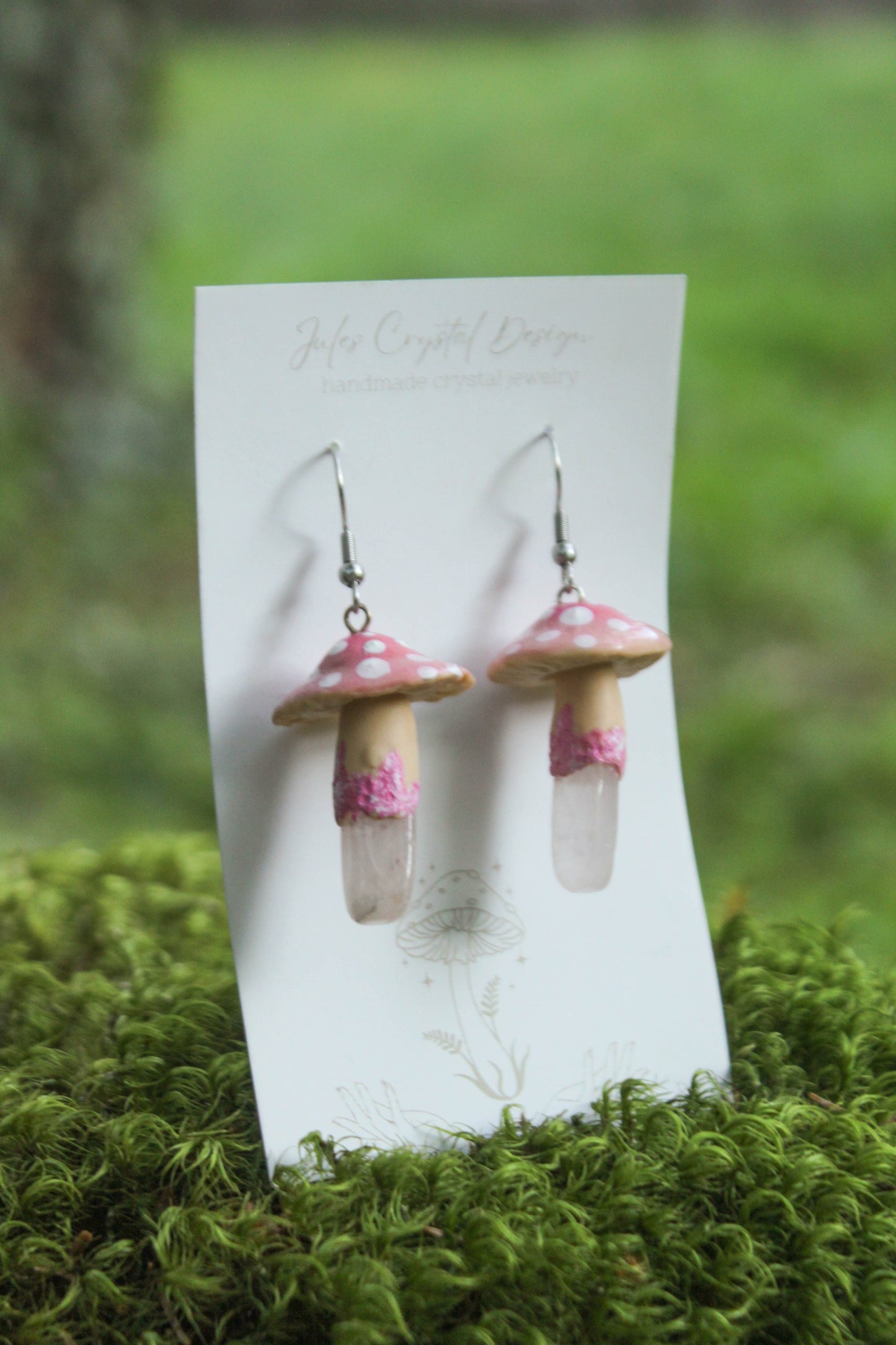 Pink Mushroom Earrings with Rose Quartz