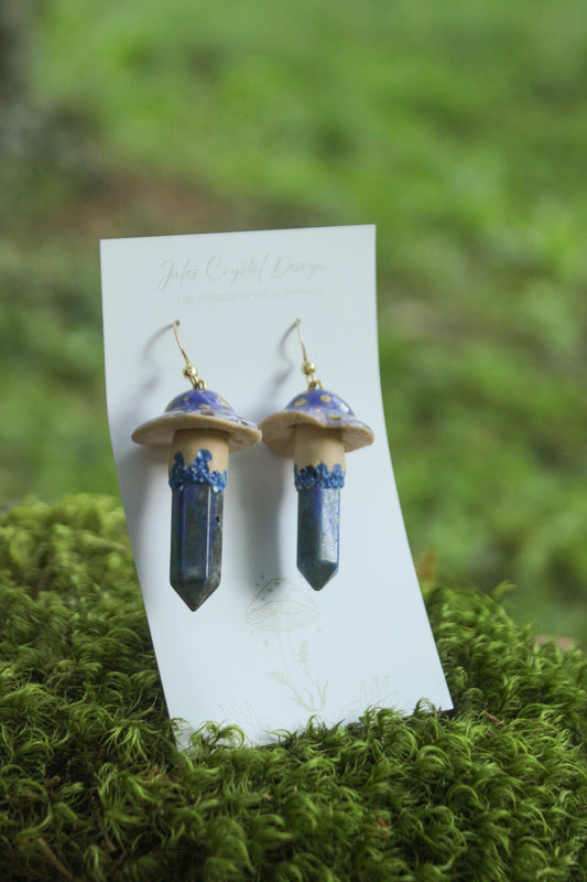 Blue Mushroom Earrings with Lapis Lazuli