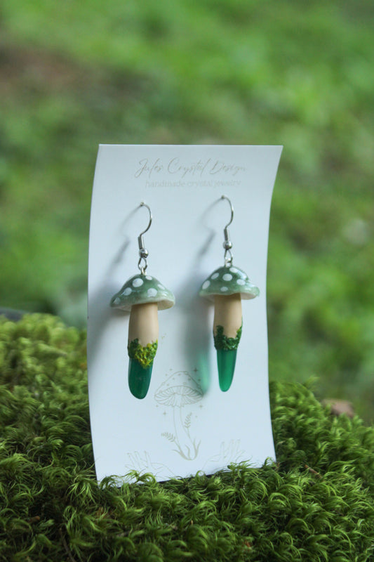 Green Mushroom Earrings with Green Agate