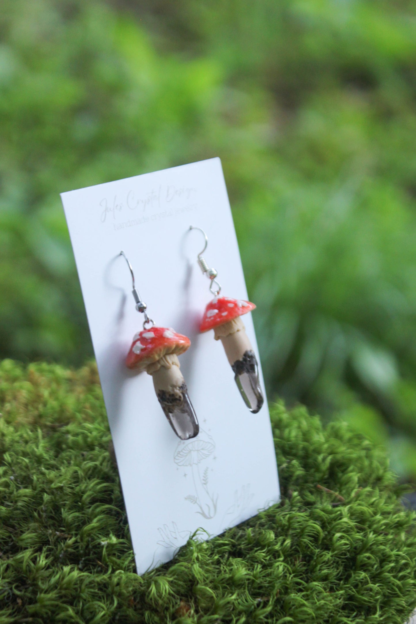 Red Mushroom Earrings with Smoky Quartz