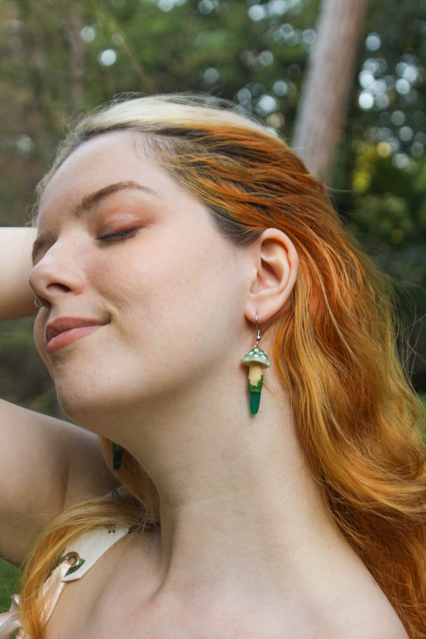 Green Mushroom Earrings with Green Agate