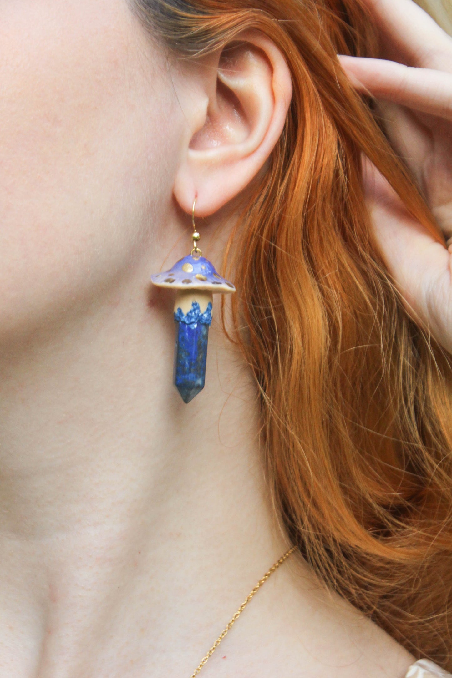 Blue Mushroom Earrings with Lapis Lazuli