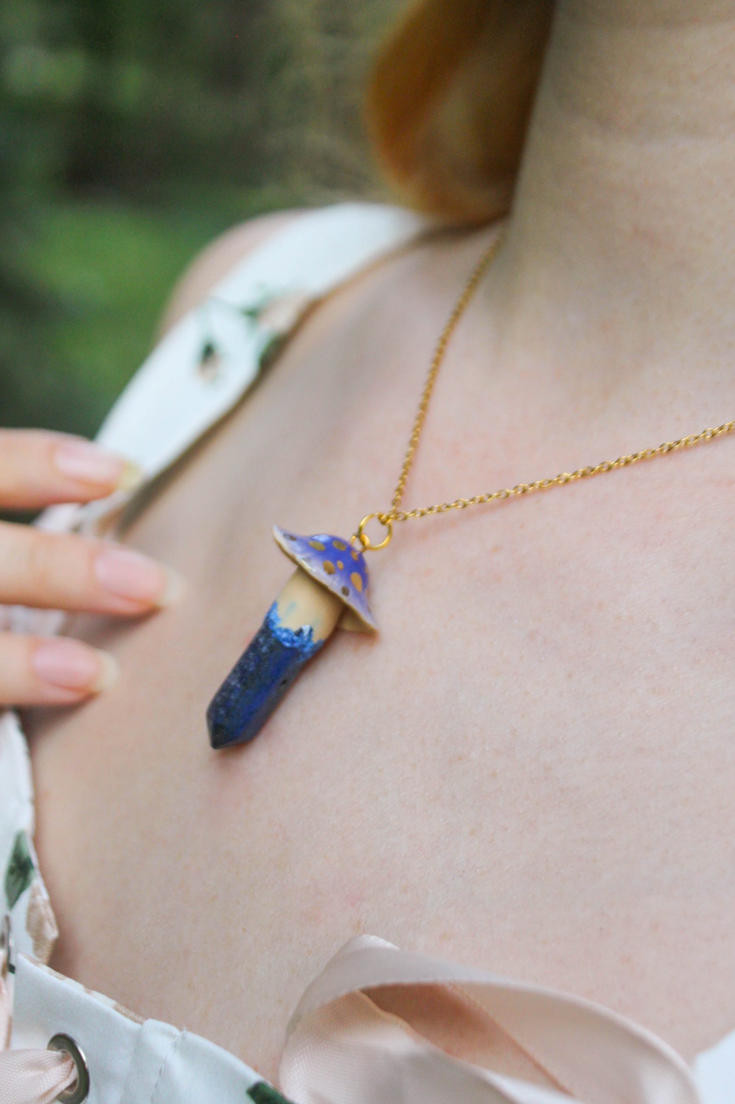 Blue Mushroom Necklace with Lapis Lazuli