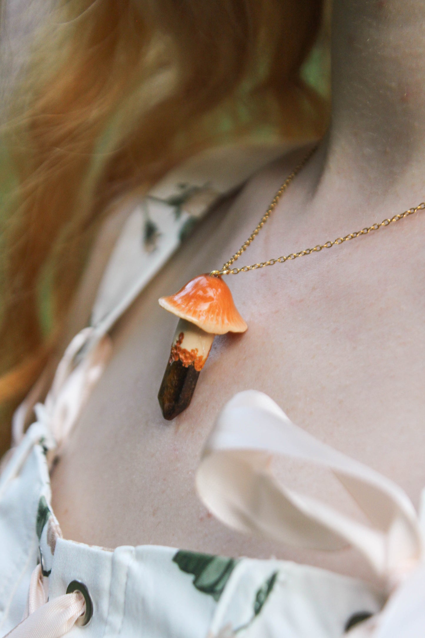 Beige Mushroom Necklace with Tiger's Eye