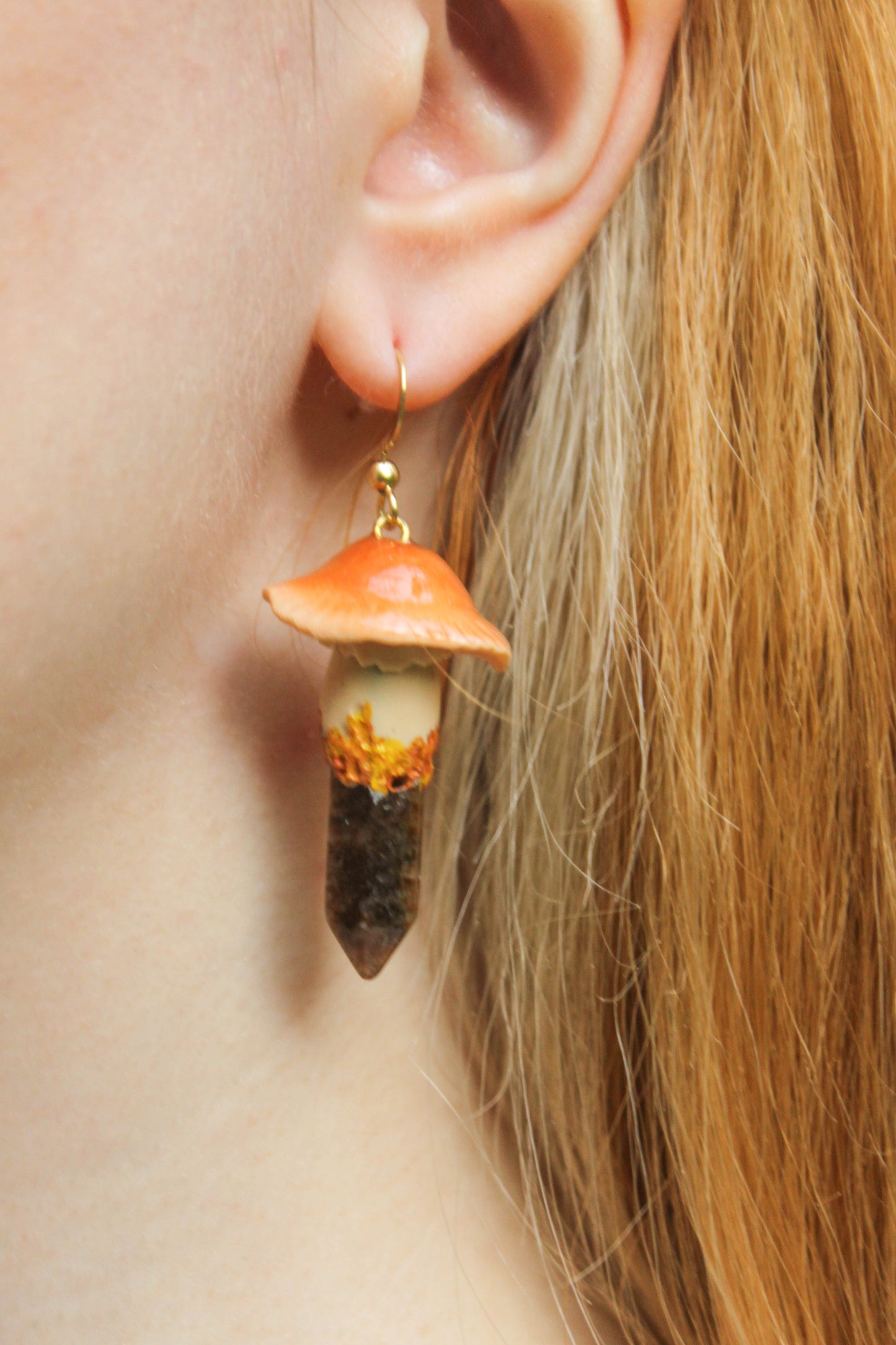 Beige Mushroom Earrings with Tiger's Eye