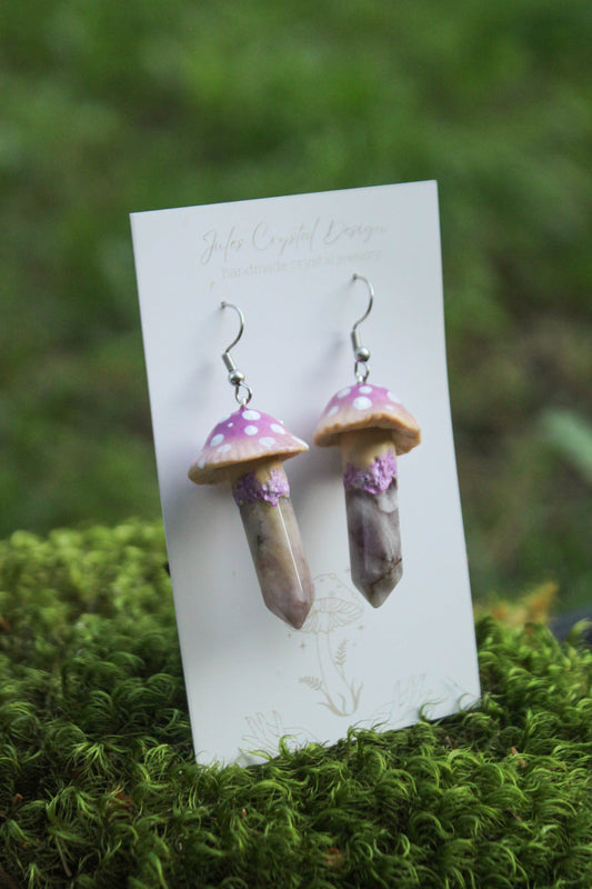 Purple Mushroom Earrings with Chevron Amethyst