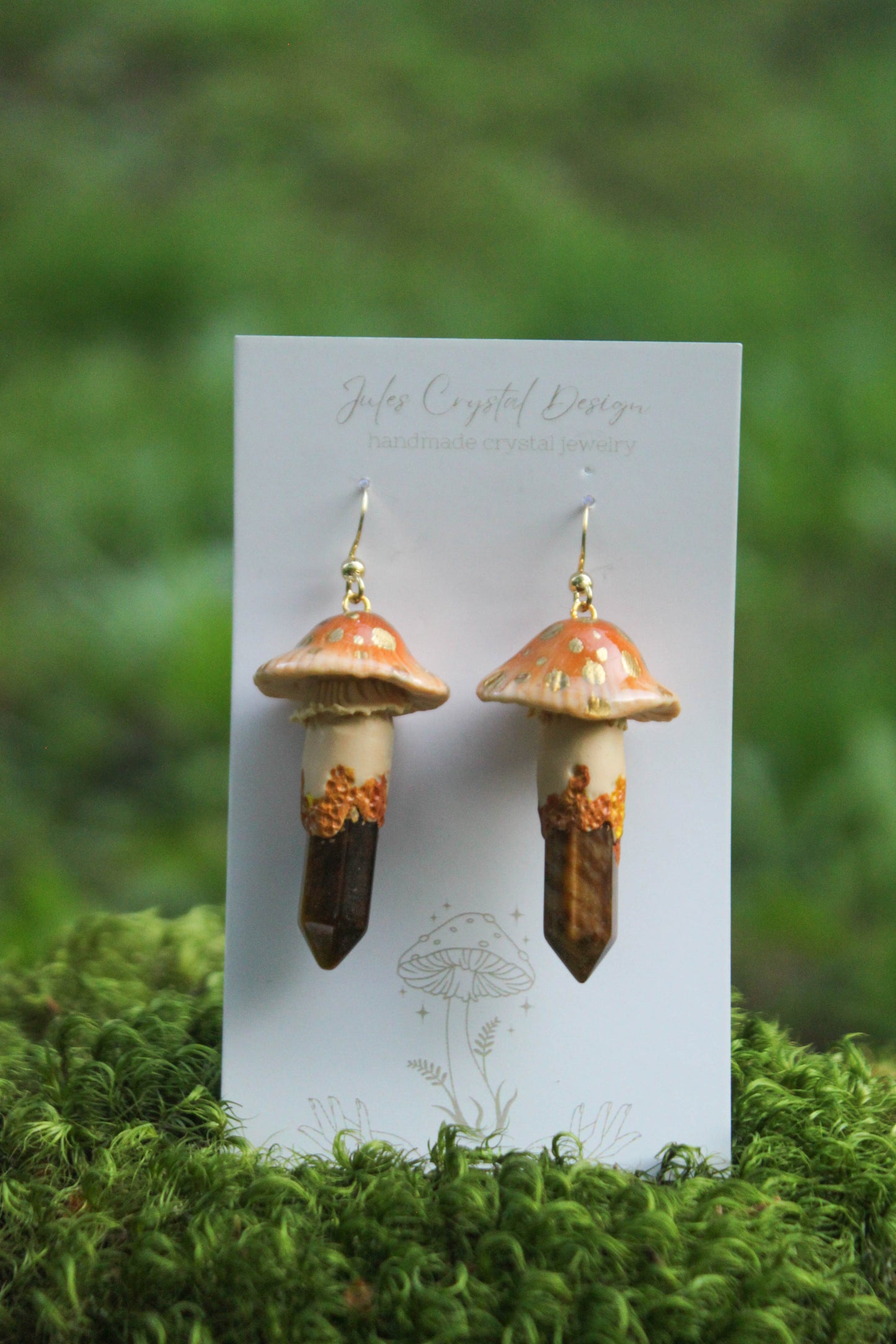 Beige Mushroom Earrings with Tiger's Eye