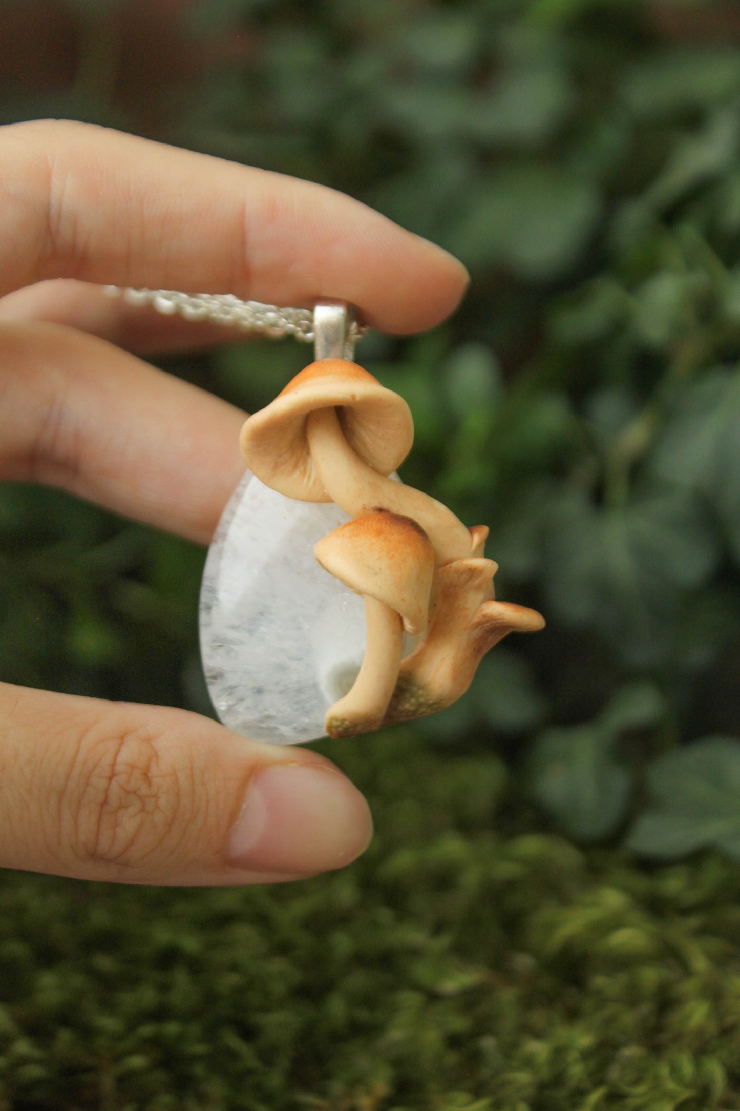 Moss Agate Mushroom Necklace