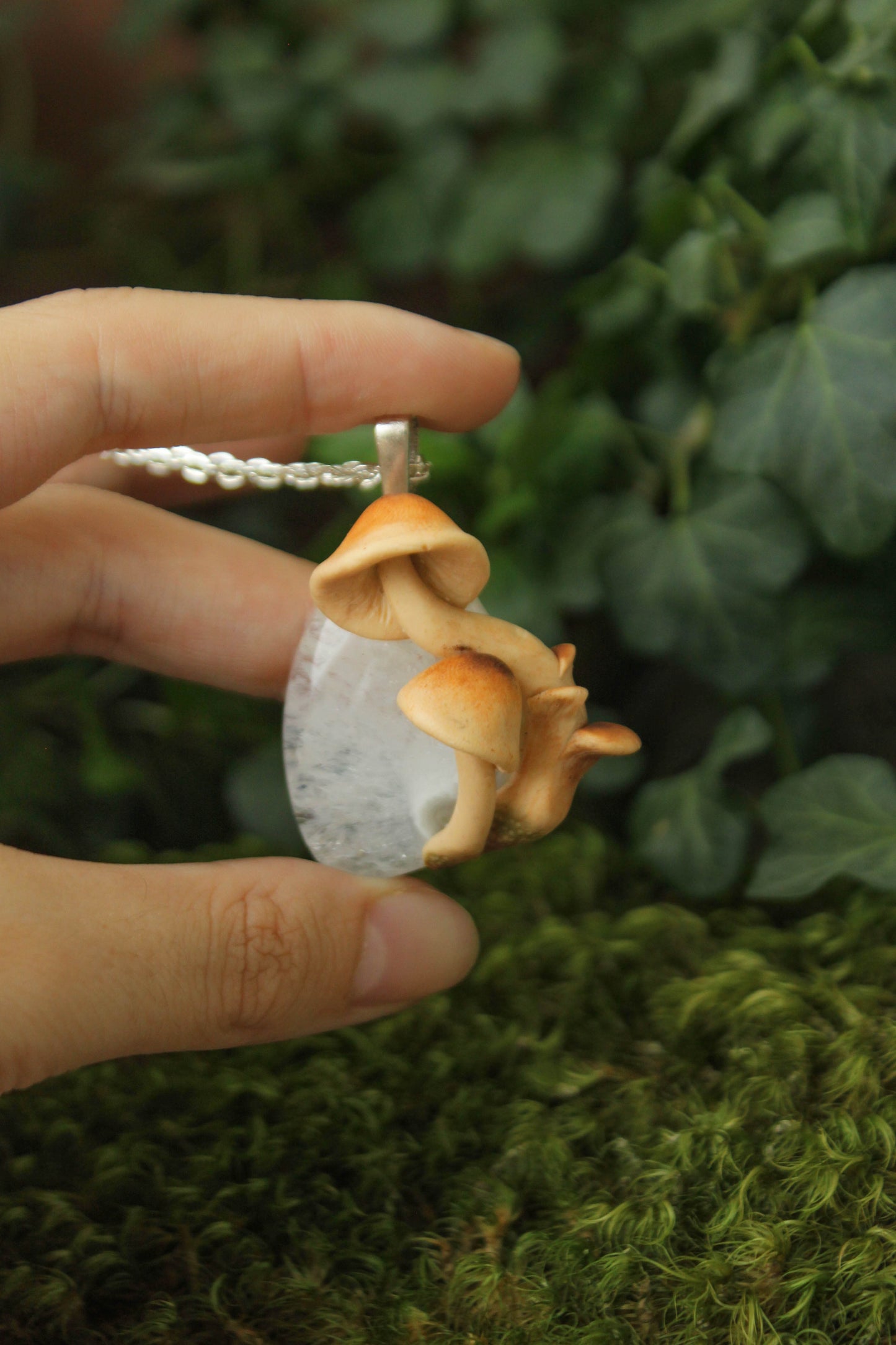 Moss Agate Mushroom Necklace