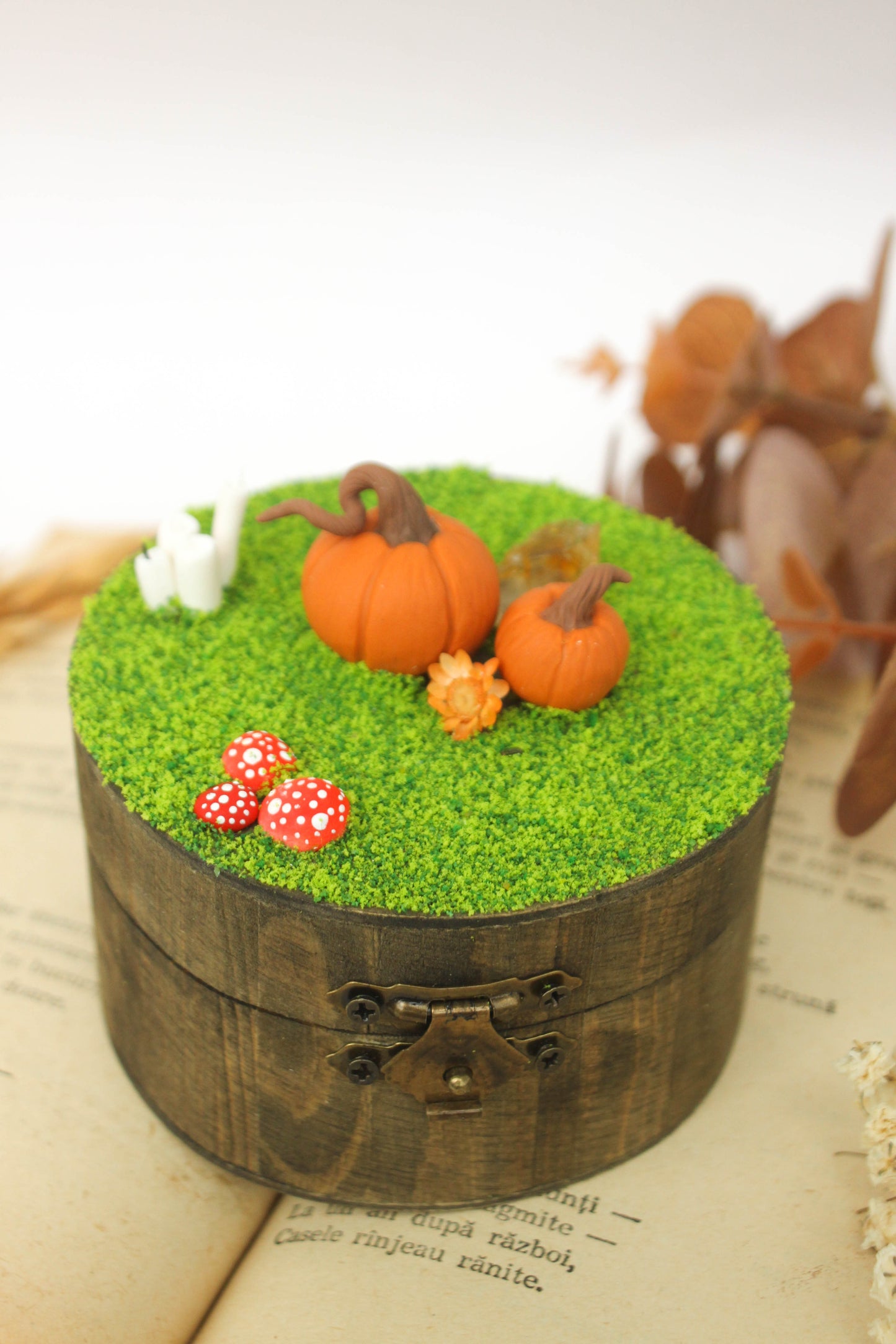 Wooden Jewelry Box with Pupkins