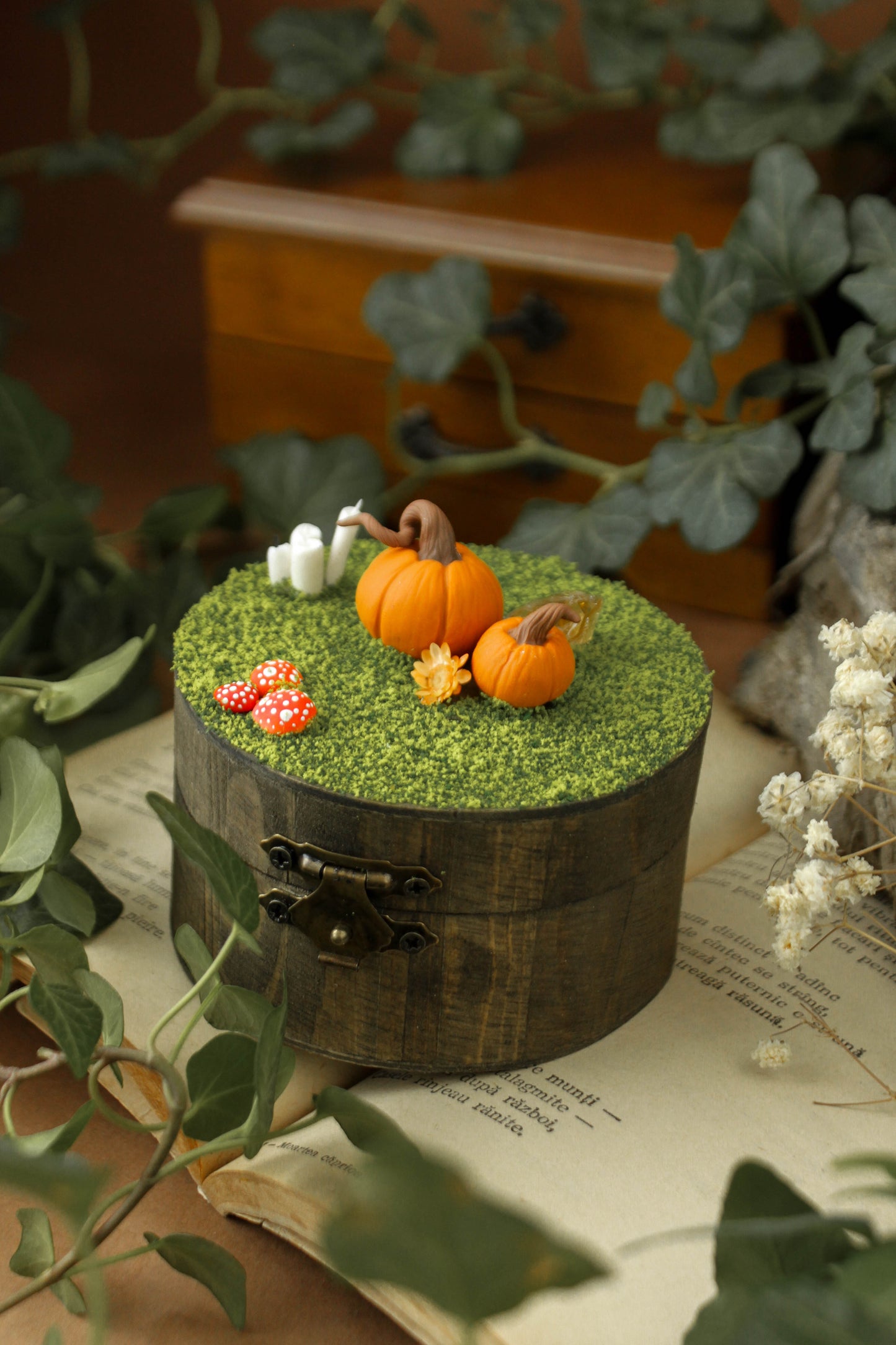 Wooden Jewelry Box with Pupkins