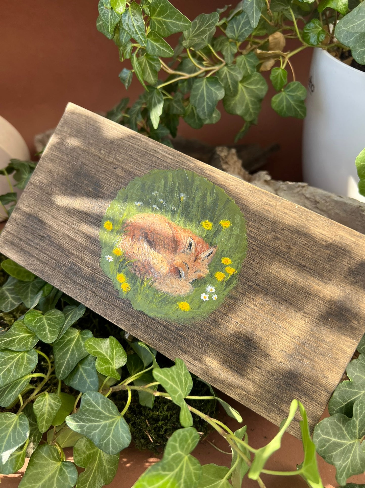 Sleeping fox- original painting box with miniature shelves