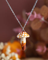 Orange-Brown Mushroom Necklace with Sunstone – Handmade Crystal Jewelry