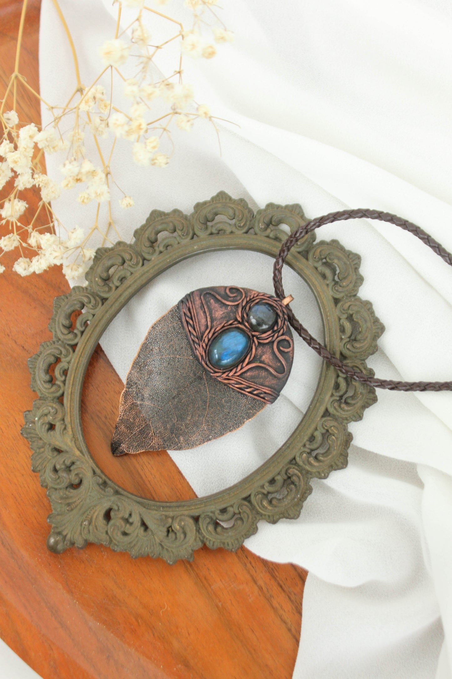 Copper Leaf Talisman with Labradorite