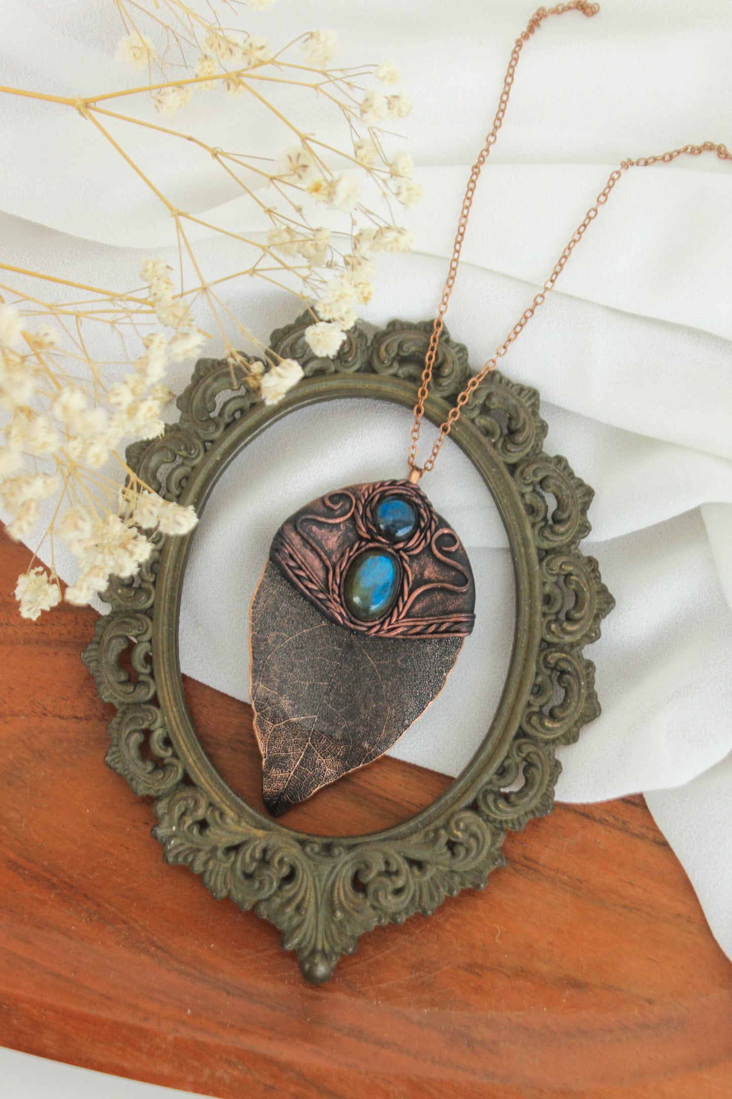 Copper Leaf Talisman with Labradorite