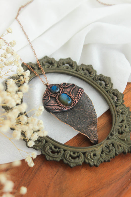 Copper Leaf Talisman with Labradorite